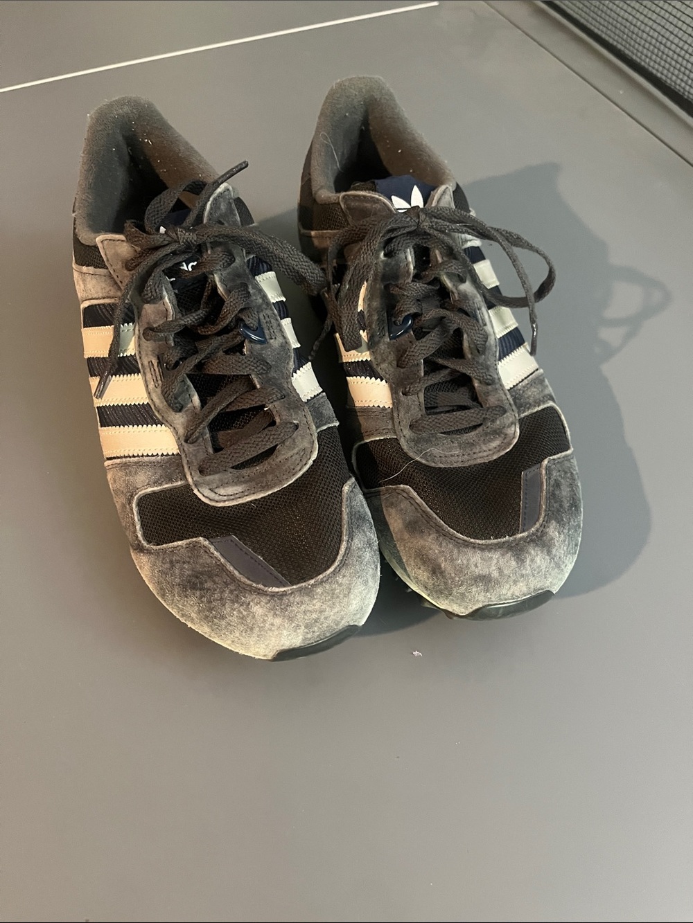 adidas Gray and White Suede Retro Runner Sneakers